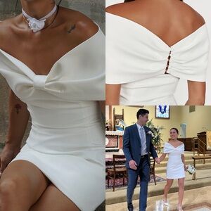 Meshki Gwyneth Off Shoulder Bow Mini Dress White